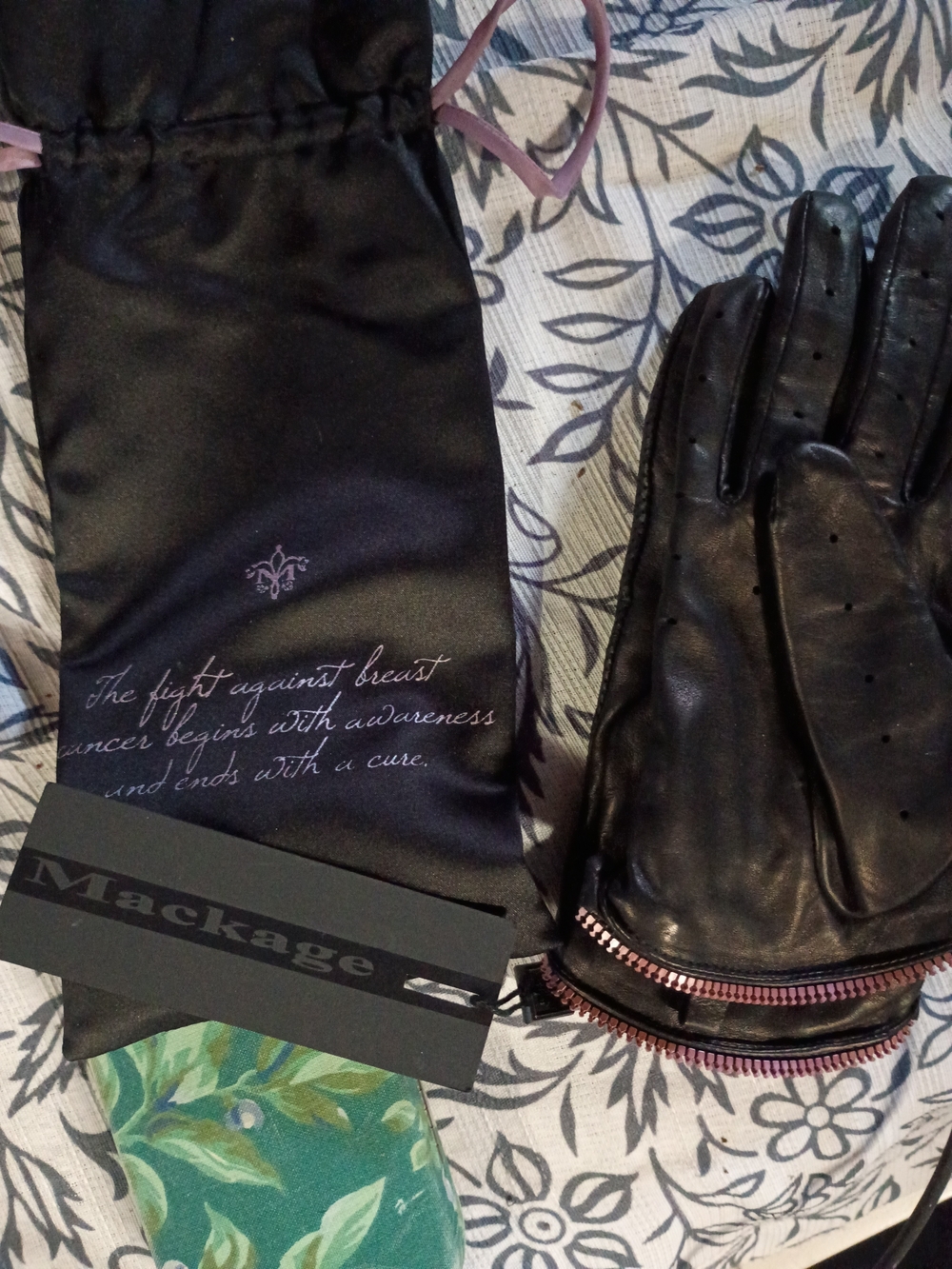 Mackage Black Leather Gloves with Pink Zip Accent